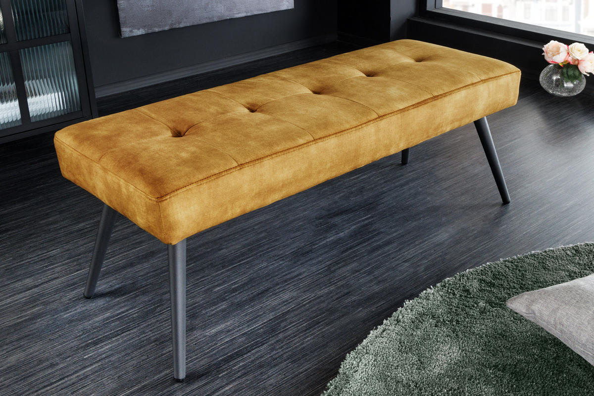 SITZBANK BOUTIQUE Samt Senfgelb 100 cm - Gelb/Schwarz, Textil/Metall (100/43/35cm) - riess-ambiente