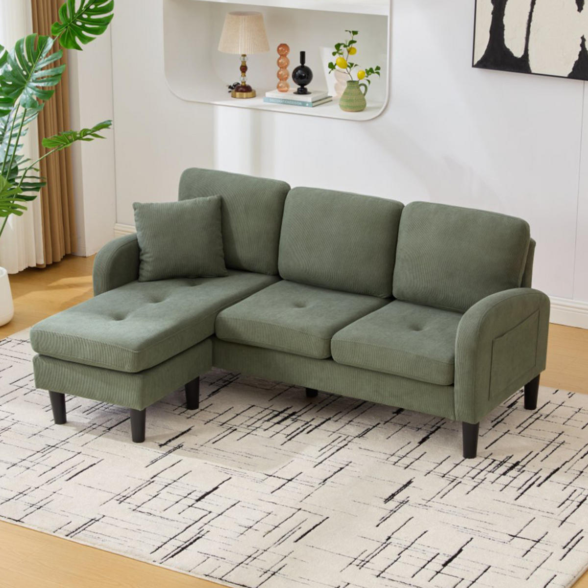 SOFA modular 166 x 118 x 77 cm Cord Green 3-Sitzer - Grün, Holz (118/166cm) - Meubliv