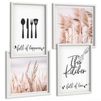 BILDER SET 4er Set - 50x50 cm & 40x60 cm Weißer Rahmen - Boho-Küchengras-Schriftzug - Weiß, Kunststoff (50/50cm) - TULUP