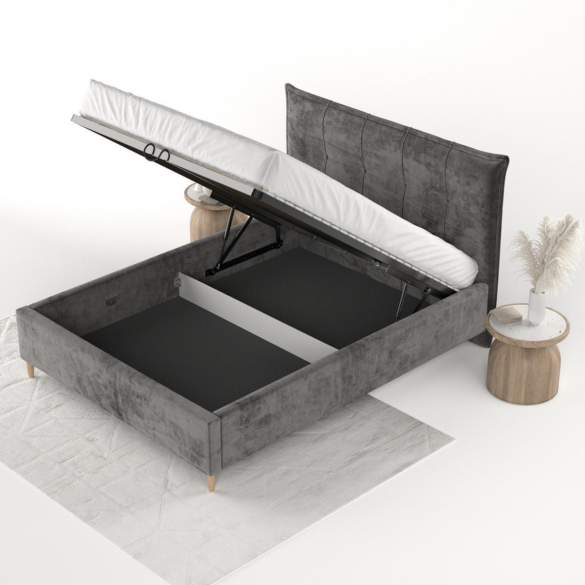 POLSTERBETT Plaza 120/200 cm Anthrazit im Lotta Stoff - Anthrazit/Naturfarben, Holz/Holzwerkstoff (120/200cm) - AltaBeds