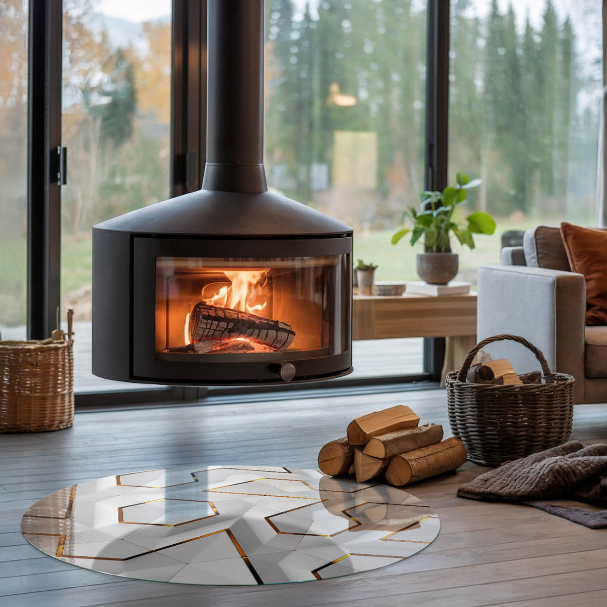 GLASPLATTE für Kamin Ø 100 cm - Weiß, Glas (100/100/0.4cm) - TULUP