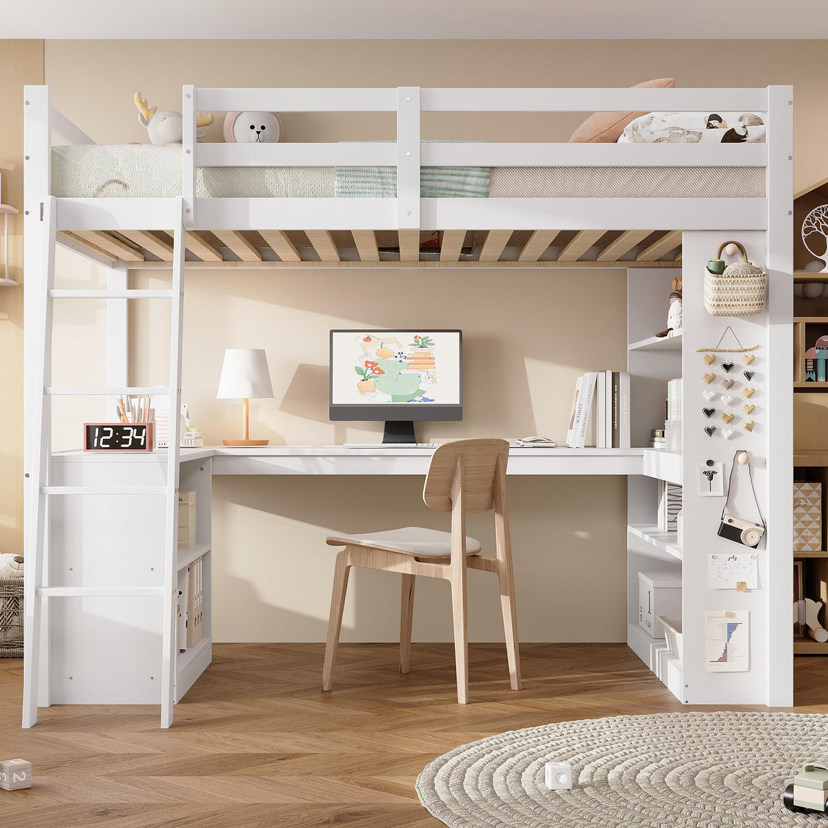 HOCHBETT 90/200 cm weiß aus Kiefer mit Ablageregal und Filztuch - Weiß, Holz (90/200cm) - OKWISH