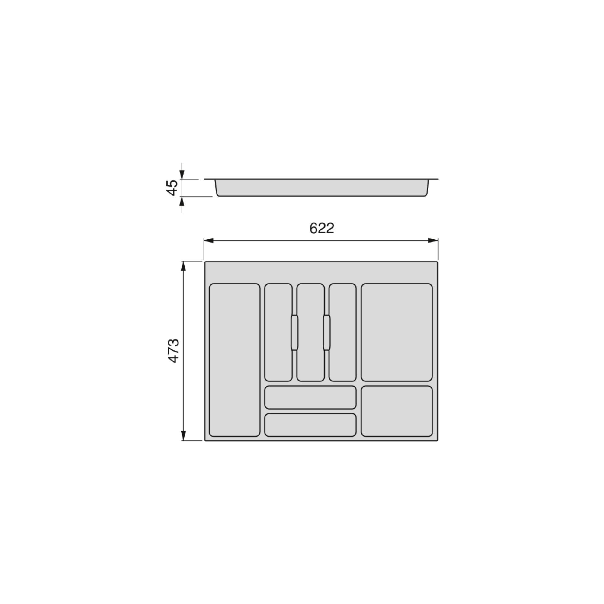 BESTECKEINSATZ Optima Vertex/Concept, Tiefe 500mm, Plattenstärkenstärke 16mm, Modul 700mm, Kunststoff, Anthrazitgrau - Anthrazit, Kunststoff (66.5/5/52cm) - EMUCA