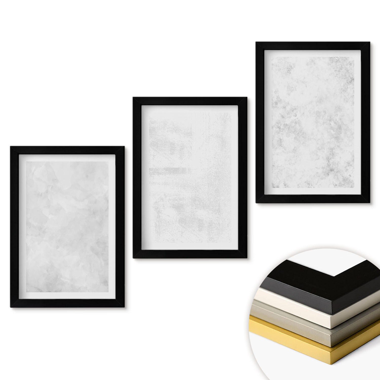 WANDBILDER 3er-Set - 20x30 cm Schwarzer Rahmen - Minimalistischer Hintergrund mit weißen Punkten - Schwarz, Kunststoff (20/30cm) - ArtPrintCave