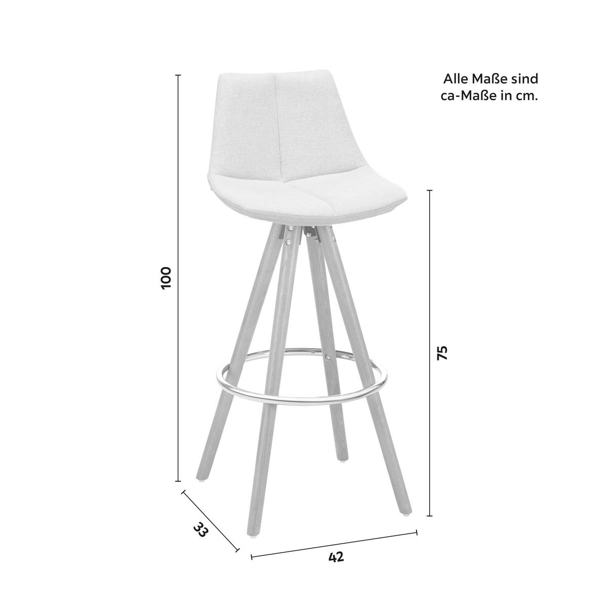 BARHOCKER Nelo Hellgrau Webstoff Gepolstert - Hellgrau, Holz (42/100/33cm) - Bessagi Home