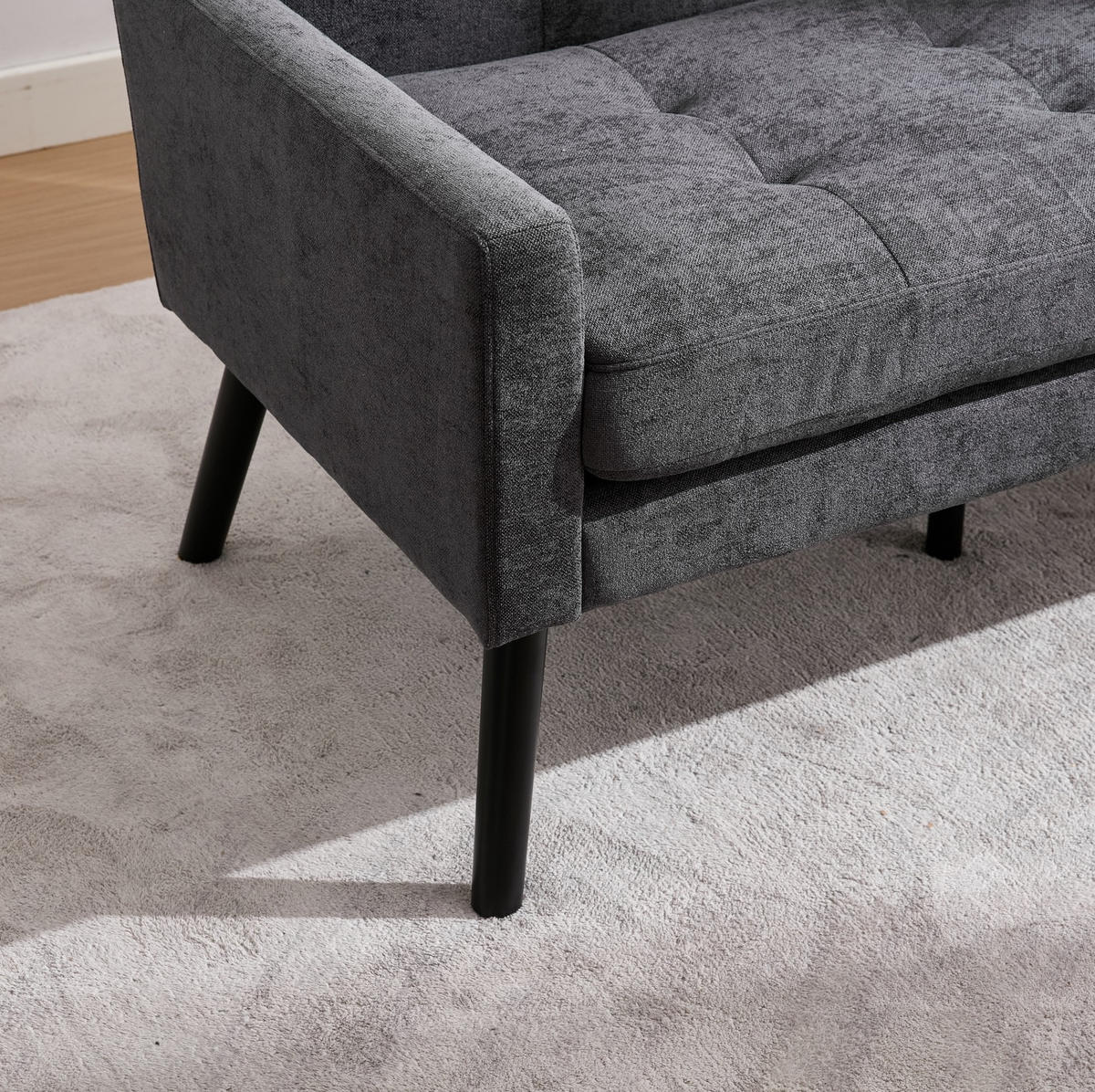 2-SITZER 119/75/88 cm Leinenpolster mit Knopfsteppung, Massivholzbeinen Dunkelgrau - Dunkelgrau, Textil (75/88/120cm) - OKMYHOME