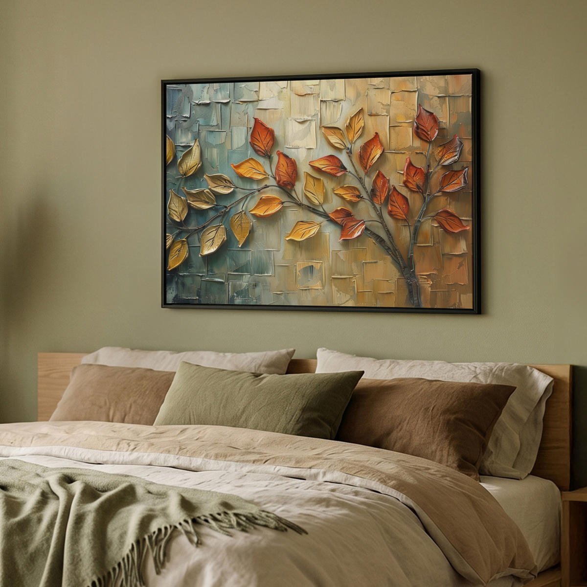LEINWAND Bilder mit Rahmen - Baum - Abstrakt - Natur - Kunst - 100x70 - Goldfarben, Textil (100/70cm) - MuchoWow