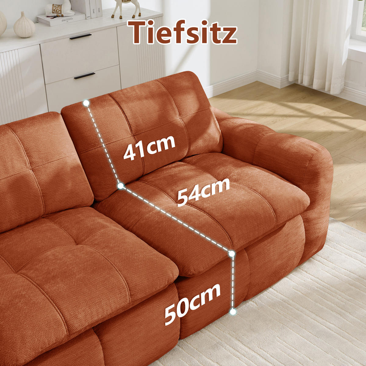 3-SITZER-SOFA, minimalistisch, Chenille-Orange - Orange, Textil (97/68/264cm) - KOMHTOM