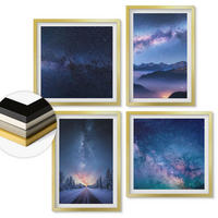 WANDBILDER 4er Set - 50x50 cm & 40x60 cm Goldrahmen - Nachthimmel, Berge, Winter, Weltraum - Goldfarben, Kunststoff (50/50cm) - ArtPrintCave