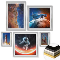 WANDBILDER 5er Set - 50x50 cm & 20x30 cm & 40x60 cm Silberner Rahmen - Farbenfrohes abstraktes Porträt - Silberfarben, Kunststoff (40/60cm) - ArtPrintCave