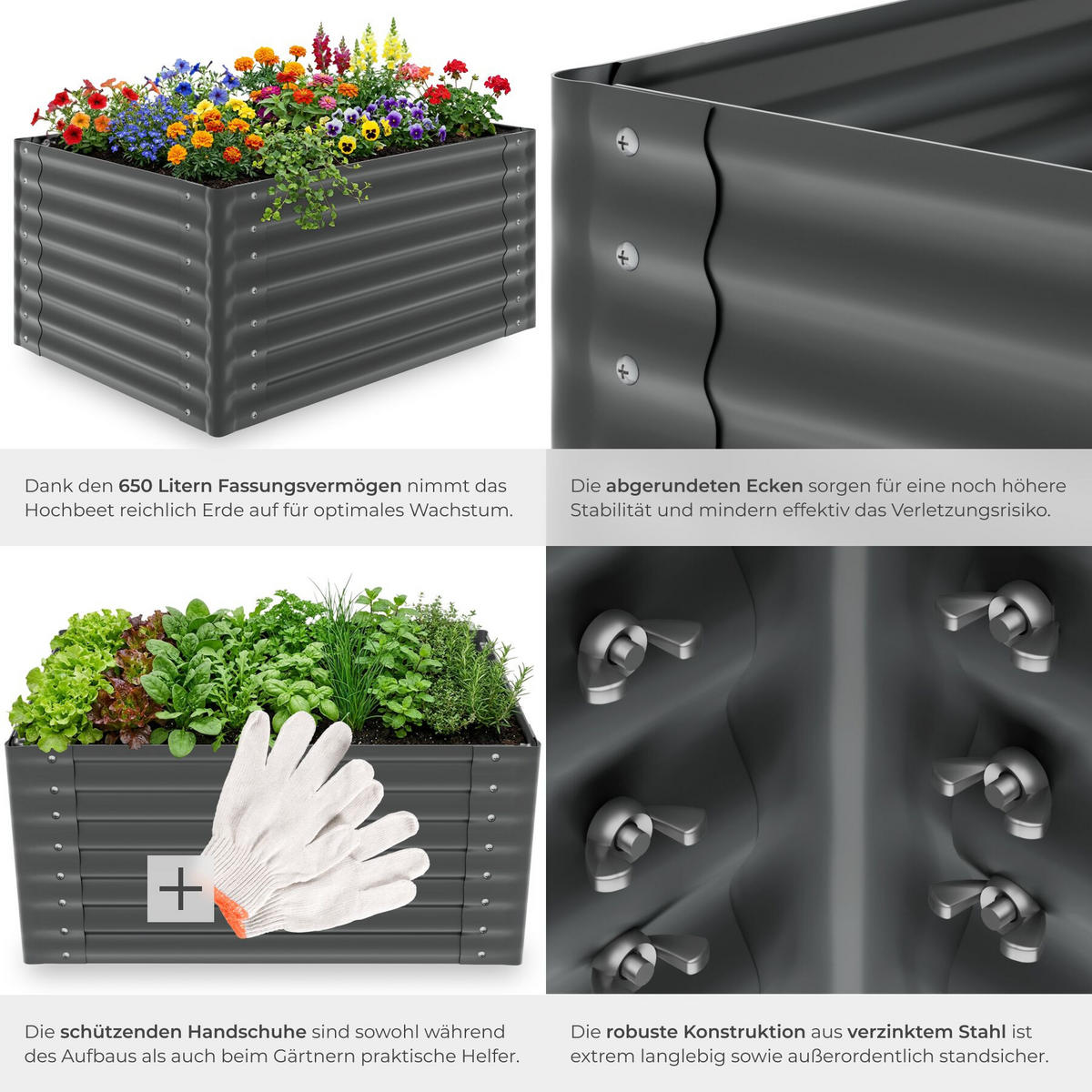 HOCHBEET Salvia verzinkt, 120 x 90 x 62 cm, 650 l, grau - Grau, Metall (90/62/120cm) - tectake