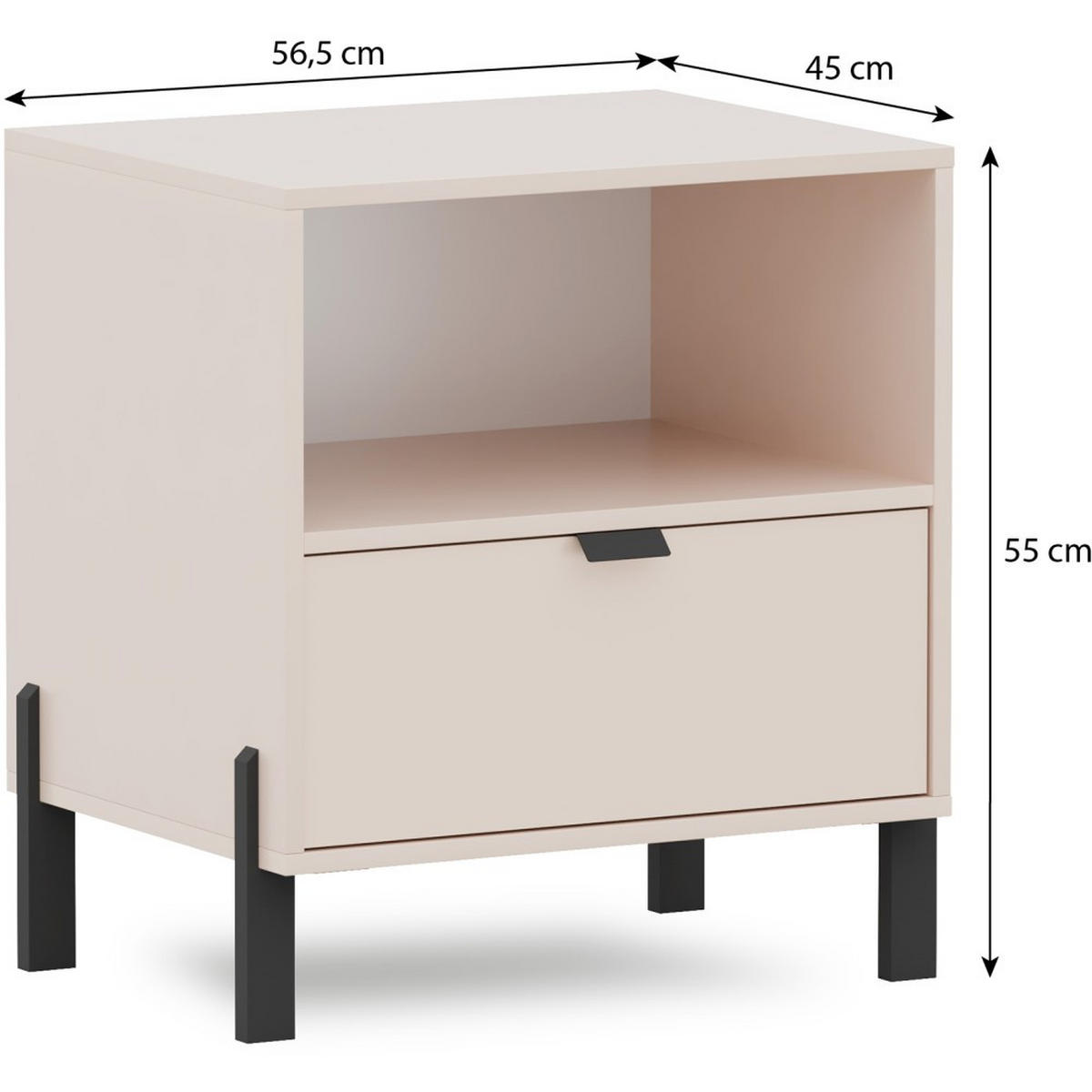 NACHTTISCH Cortina mit 1 Schublade, Sandbeige - Sandfarben/Schwarz, Holzwerkstoff (56.5/55/45cm) - Beautysofa