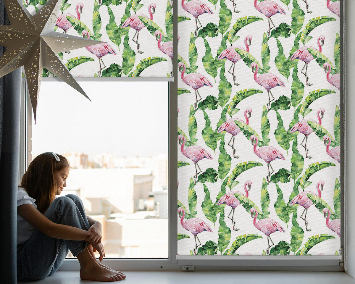 VNÚTORNÁ roleta - okenná roleta - roleta - 70x140 cm - Plameniaky na listoch - pink, plast (70/140/0.5cm) - TULUP