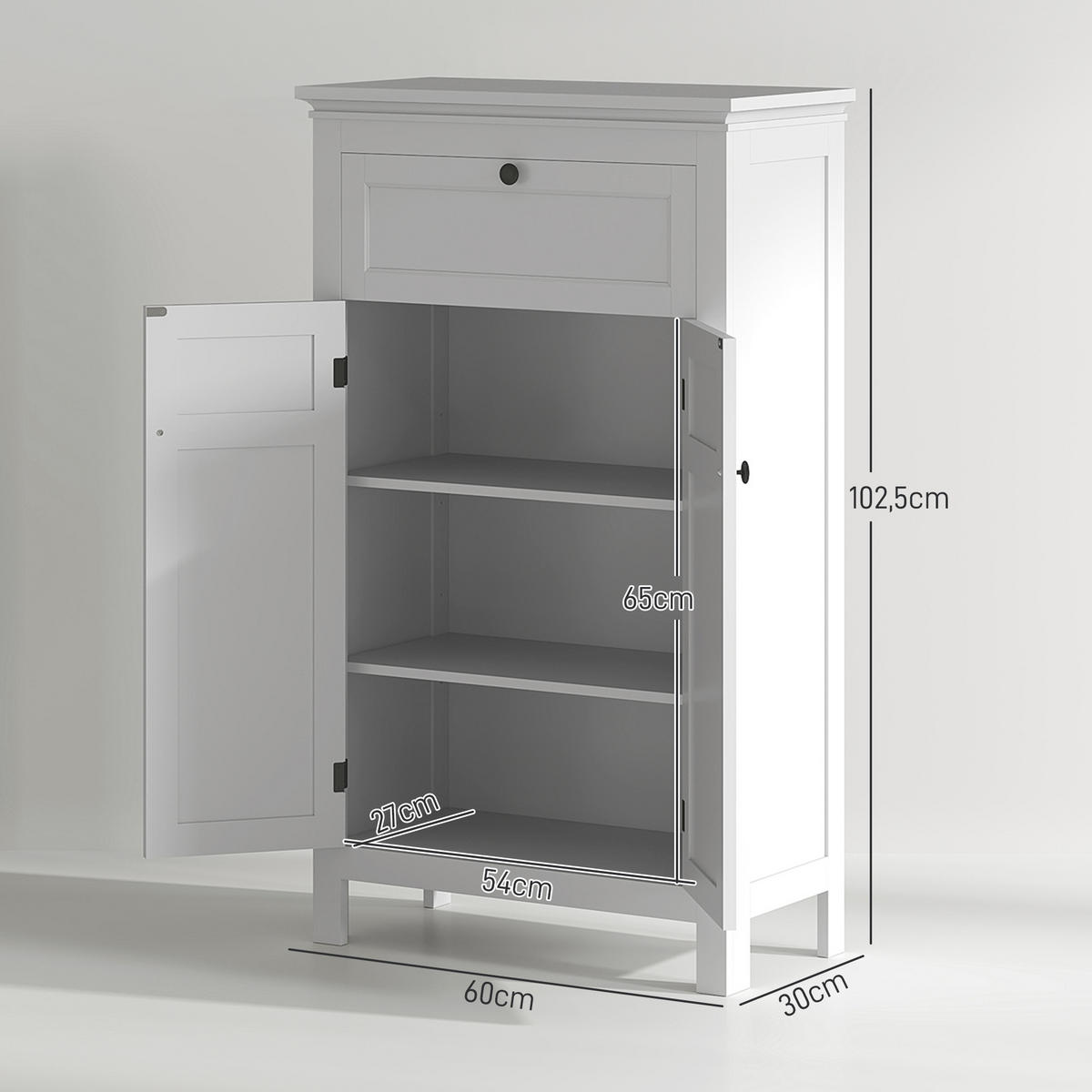 MIDISCHRANK DE-17317 mit Schublade & verstellbaren Regalen Weiß - Weiß, Holzwerkstoff (30/102.5/60cm) - ComfortXL