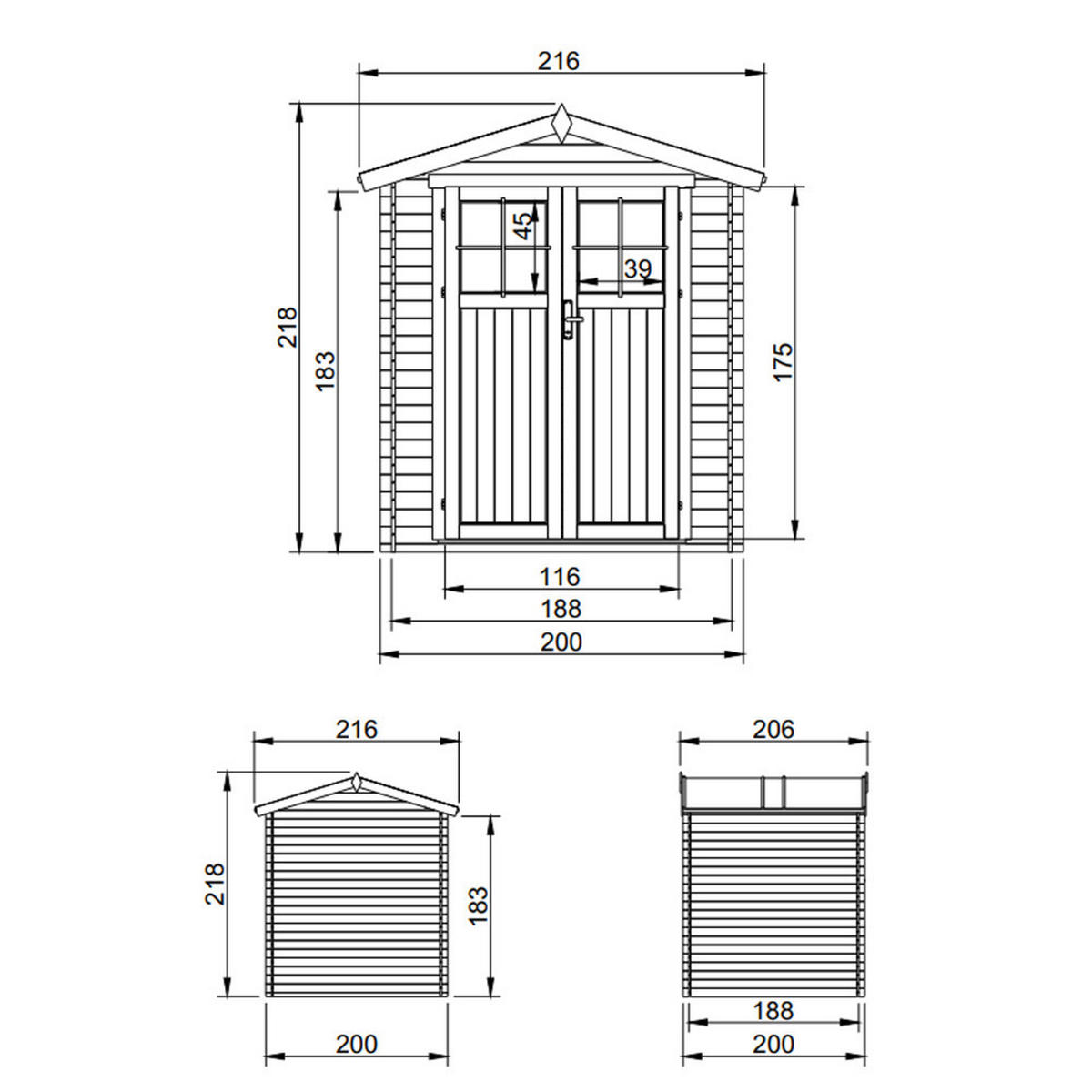 GARTENHAUS HOLZ - B216xL206xH218 cm/ 3.53 m2 - M343F+M343G - Beige, Holz (216/224/200cm) - Timbela
