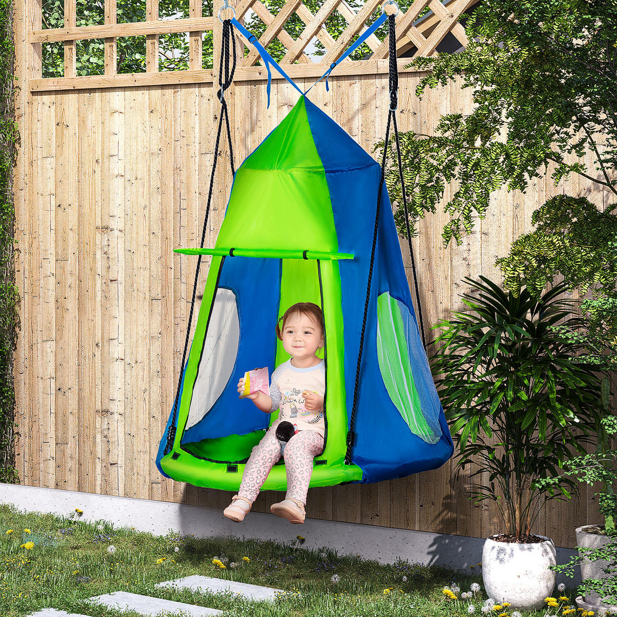 TRAMPOLIN DE-17954 mit abnehmbarem Zelt & Ø 100 cm Grün-Blau - Grün, Kunststoff (100/100cm) - ComfortXL