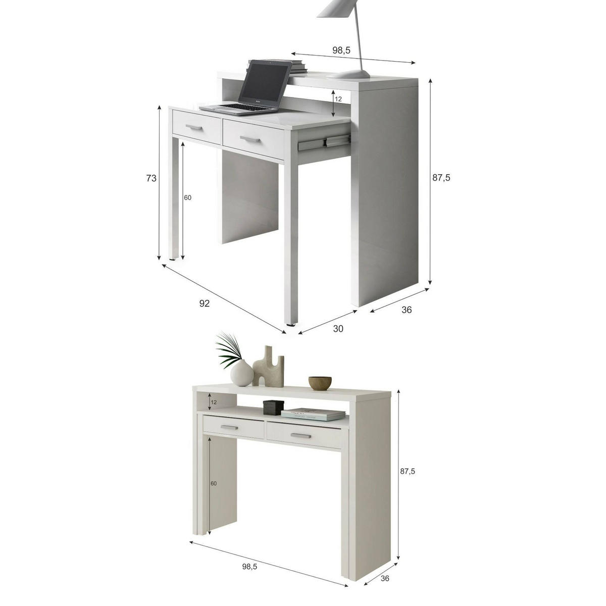 SCHREIBTISCH Weiß 36/98.5/87.5 cm - Weiß, Holzwerkstoff (36/98.5/87.5cm) - DMORA