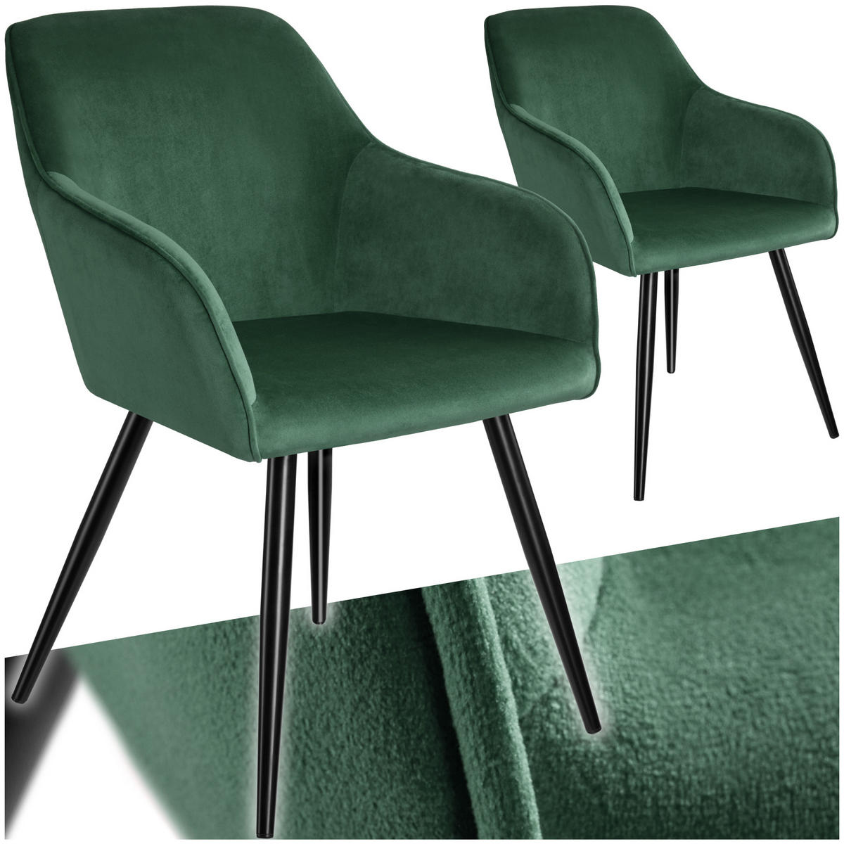 ESSZIMMERSTUHL 2er Set Marilyn 58 x 62 x 82 cm dunkelgrün/schwarz - Dunkelgrün/Schwarz, Textil (58/82/62cm) - tectake