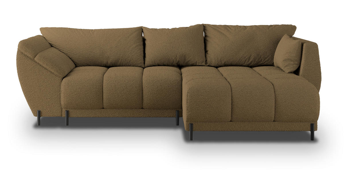 ECKSOFA VESTANO R-S Orange Boucle-Stoff mit Schlaffunktion - Orange, Holz (287/182cm) - MASSENO