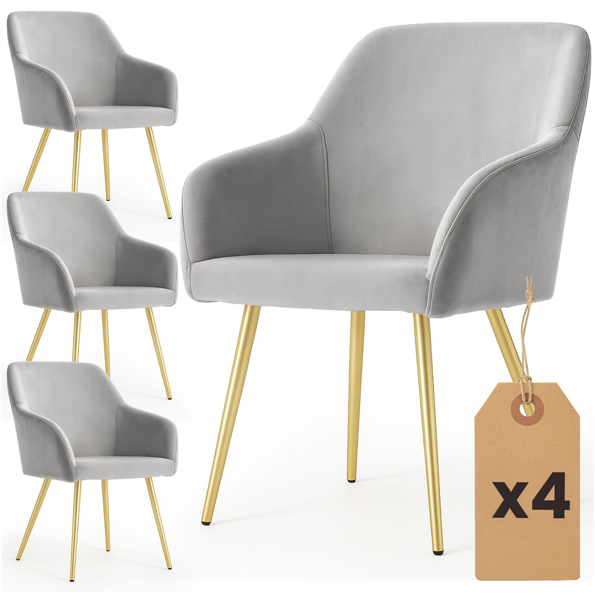 RAUMHIRSCH FURNITURE ČALOUNĚNÁ ŽIDLE, sada 4 ks, kovové nohy šedé, zlaté 54,5/83/58