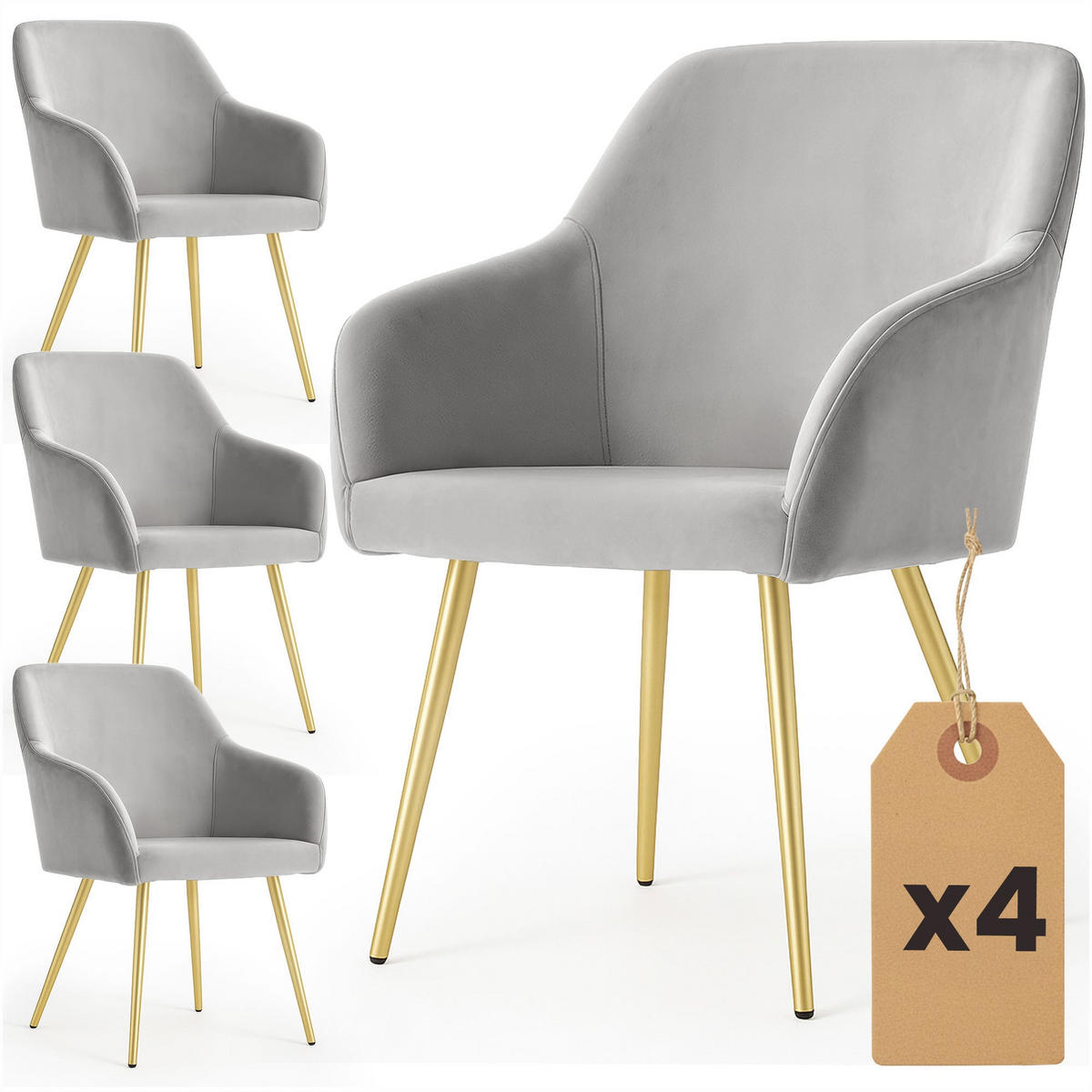 POLSTERSTUHL 4er Set, Metallbeine Grau, Gold 54,5/83/58 - Grau, Textil (55/83/58cm) - RAUMHIRSCH FURNITURE