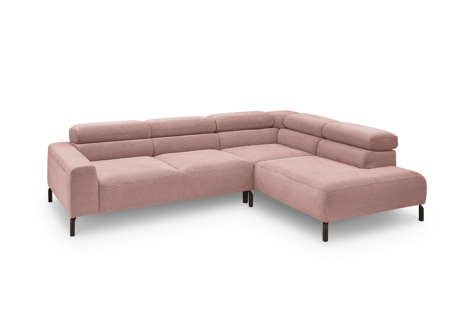 ECKSOFA MIT MOTORISCHEM SITZVORZUG DELIA Pink Cord - Pink/Schwarz, Textil/Metall (276/219cm) - KAWOLA