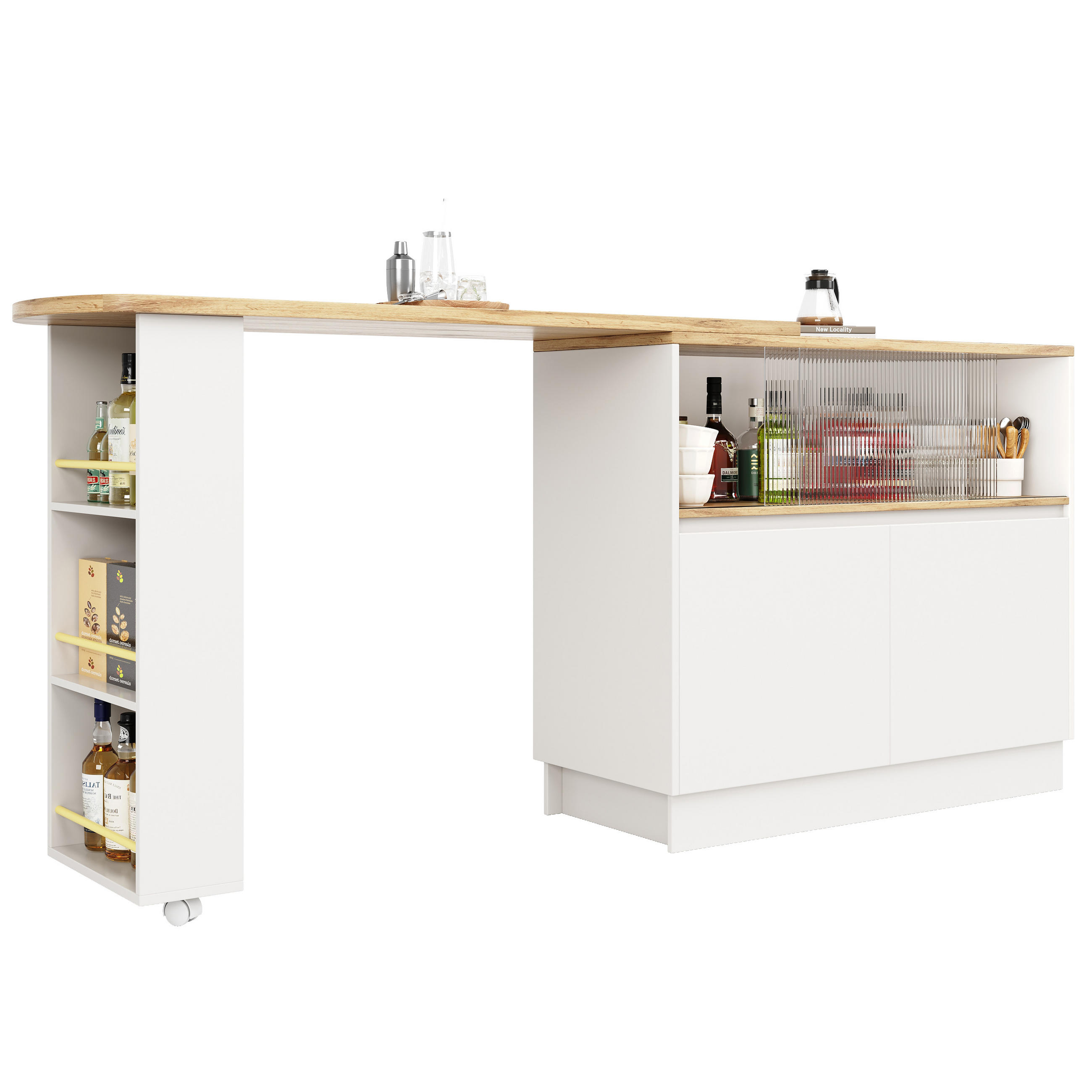 BARTISCH 90/45/100 cm Weiß drehbar 360° mit Glasschiebetür aus MDF - Weiß, Holzwerkstoff (90/45/100cm) - OKWISH