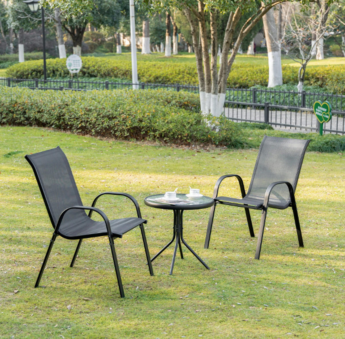 GARTENSTUHL-SET mit 2 Teilen - Hellgrau, Metall (43/91/56cm)