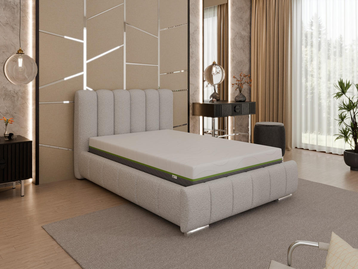 POLSTERBETT Zaira 120x200cm – Elegantes Polsterbett für modernen Wohnstil , ZONIERTE TASCHENFEDERN KOKOS (21cm), Sandfarben - Sandfarben, Holz (120/200cm) - Panda Möbel