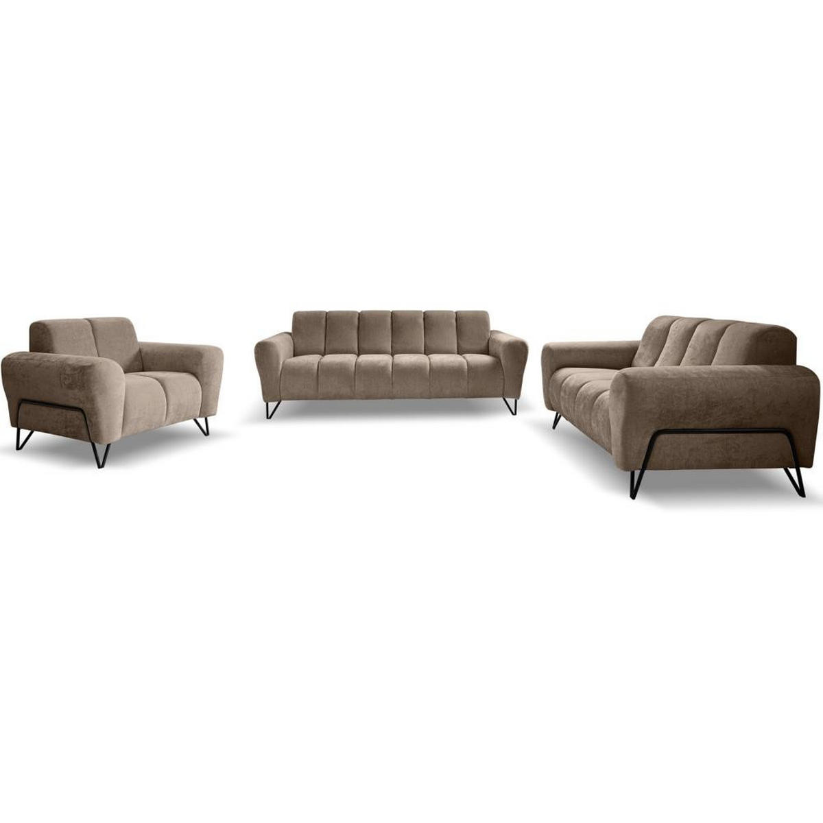 SITZGARNITUR Volare Sofas+Sessel, ohne Schlaffunktion, Braun - Braun, Textil/Metall (220/83/98cm) - Beautysofa
