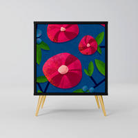 SIDEBOARD SPRING THOUGHTS, Schwarz, 57,5x42x75,5 cm, Goldfarbene Metallfüße - Goldfarben/Multicolor, Holzwerkstoff/Metall (57.5/75.5/42cm) - SpaceRebels