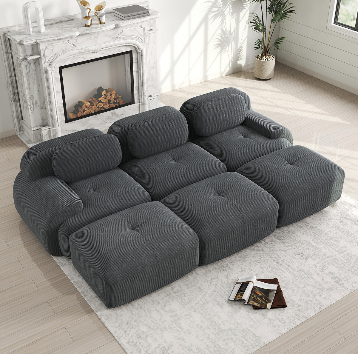 SOFA modular rahmenlos Cord Grey montagefrei - Grau, Textil (298/75/178cm) - IVMEU