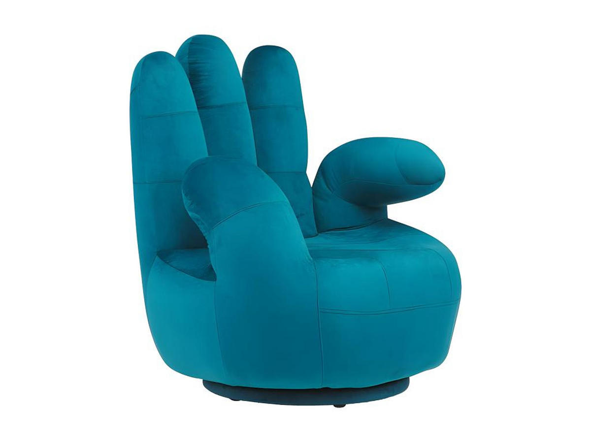 FINGERSESSEL drehbar - Samt - Grünblau - CATCHY - Blau, Textil (78/89/82cm) - Vente-Unique
