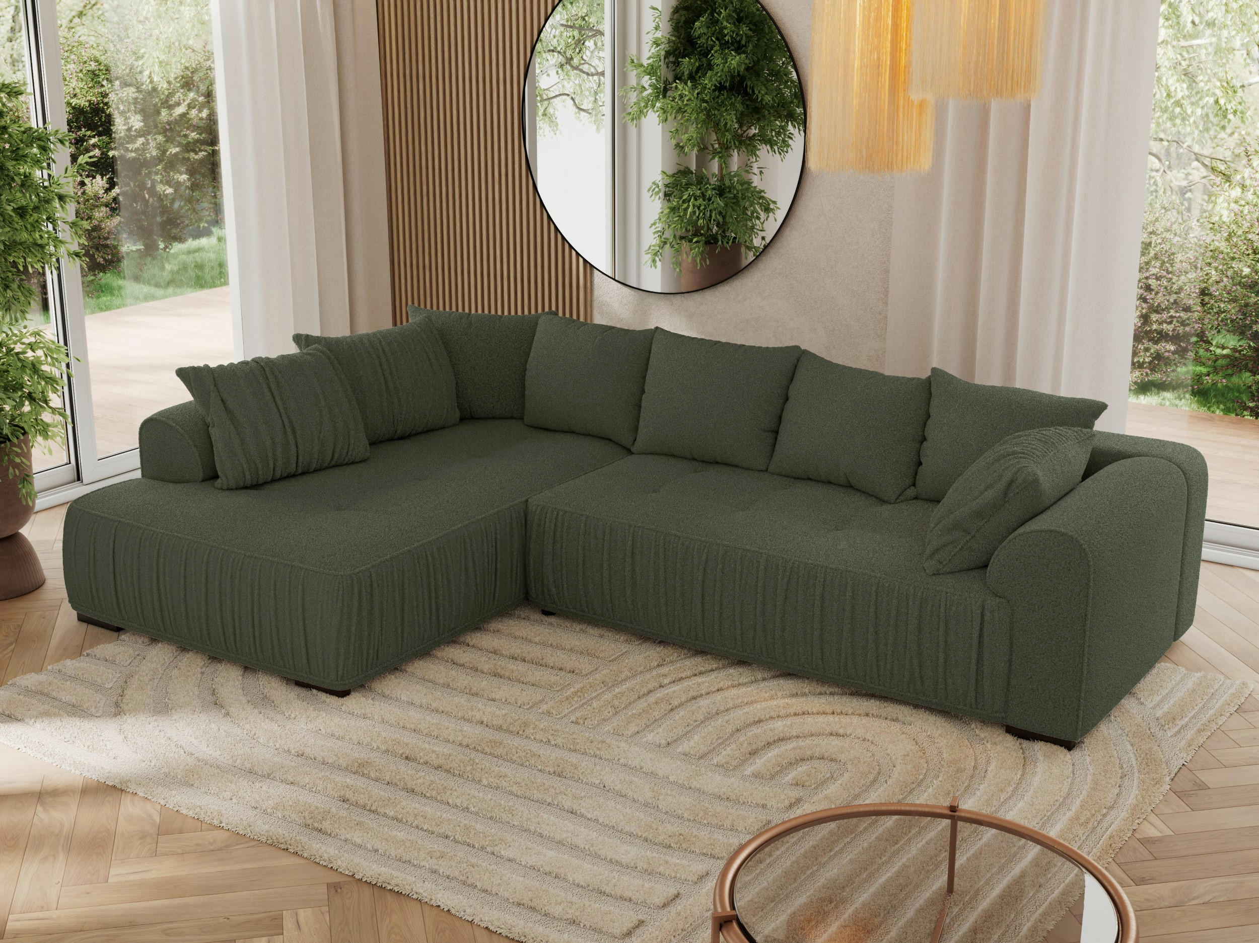 ECKSOFA ORTA Grün Boucle - Links - Schwarz/Grün, Textil (325/200cm) - MKS
