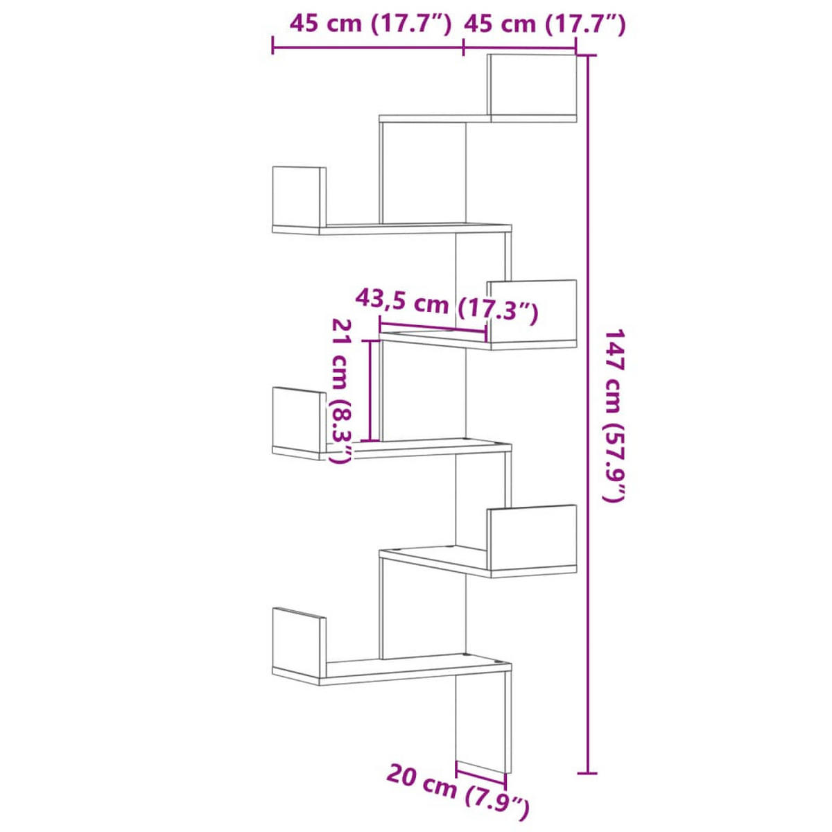 WAND-ECKREGAL Altholz-Optik 45/45/147 Cm Holzwerkstoff - Braun, Holzwerkstoff (45/147/45cm) - vidaXL