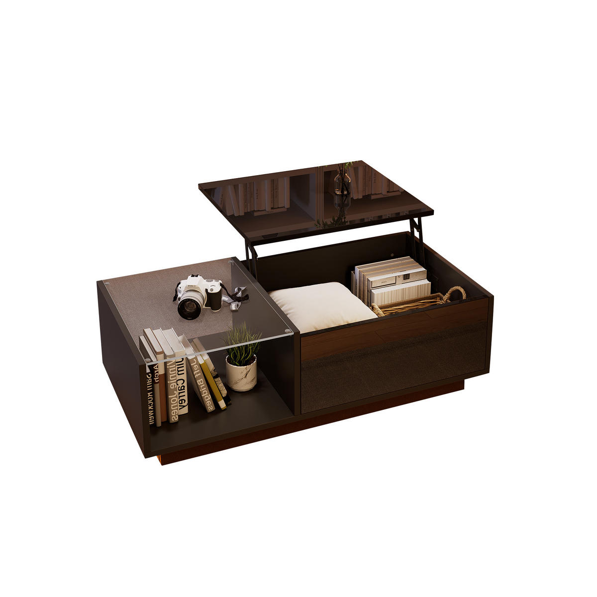 COUCHTISCH 100/50/(33-46,5) cm Schwarz mit Höhenverstellbar und LED-Beleuchtung - Schwarz, Holzwerkstoff (100/50/33cm) - OKWISH