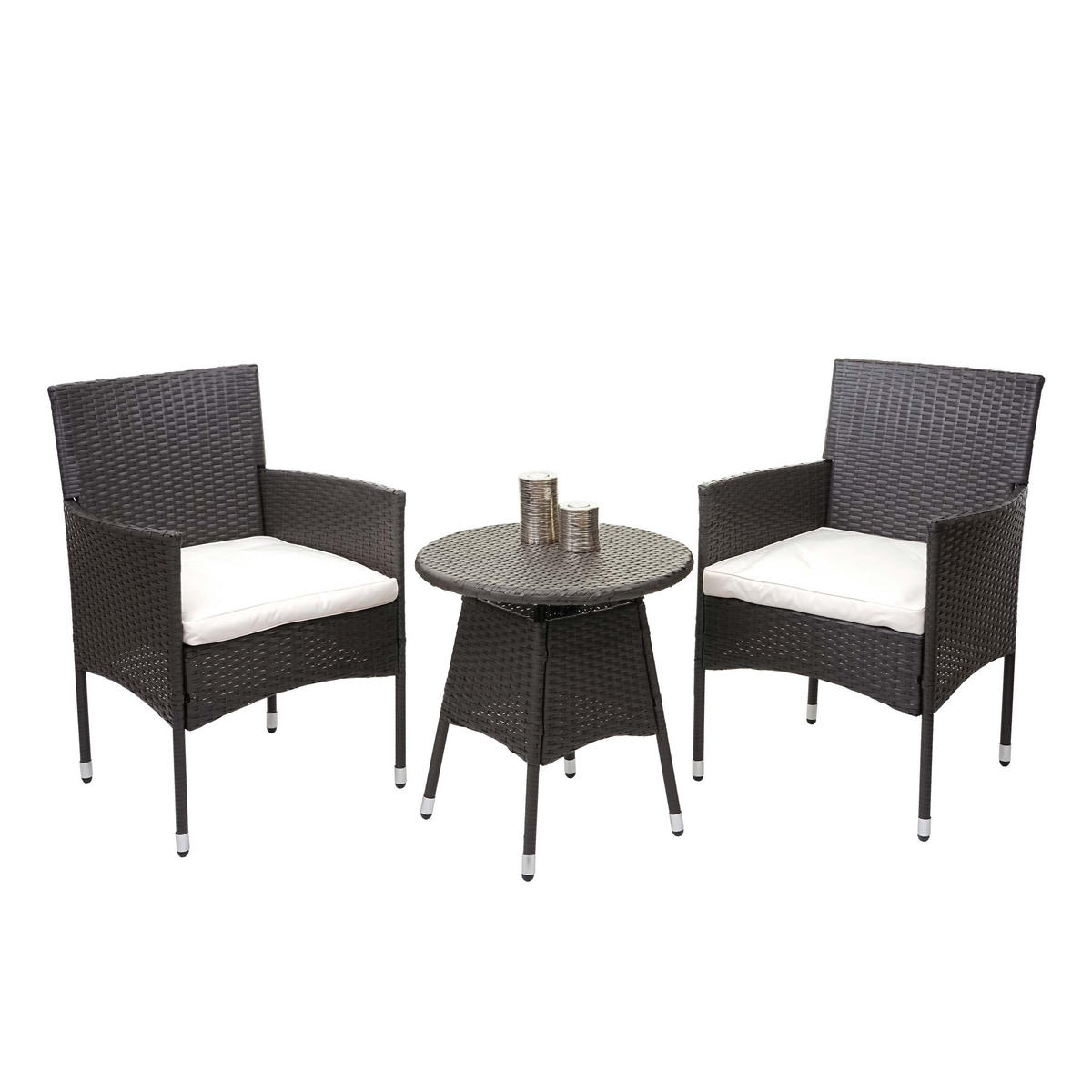 POLY-RATTAN BALKONSET Grau, Cremeweiß 3-teilig-Set - Weiß/Grau, Kunststoff - MCW