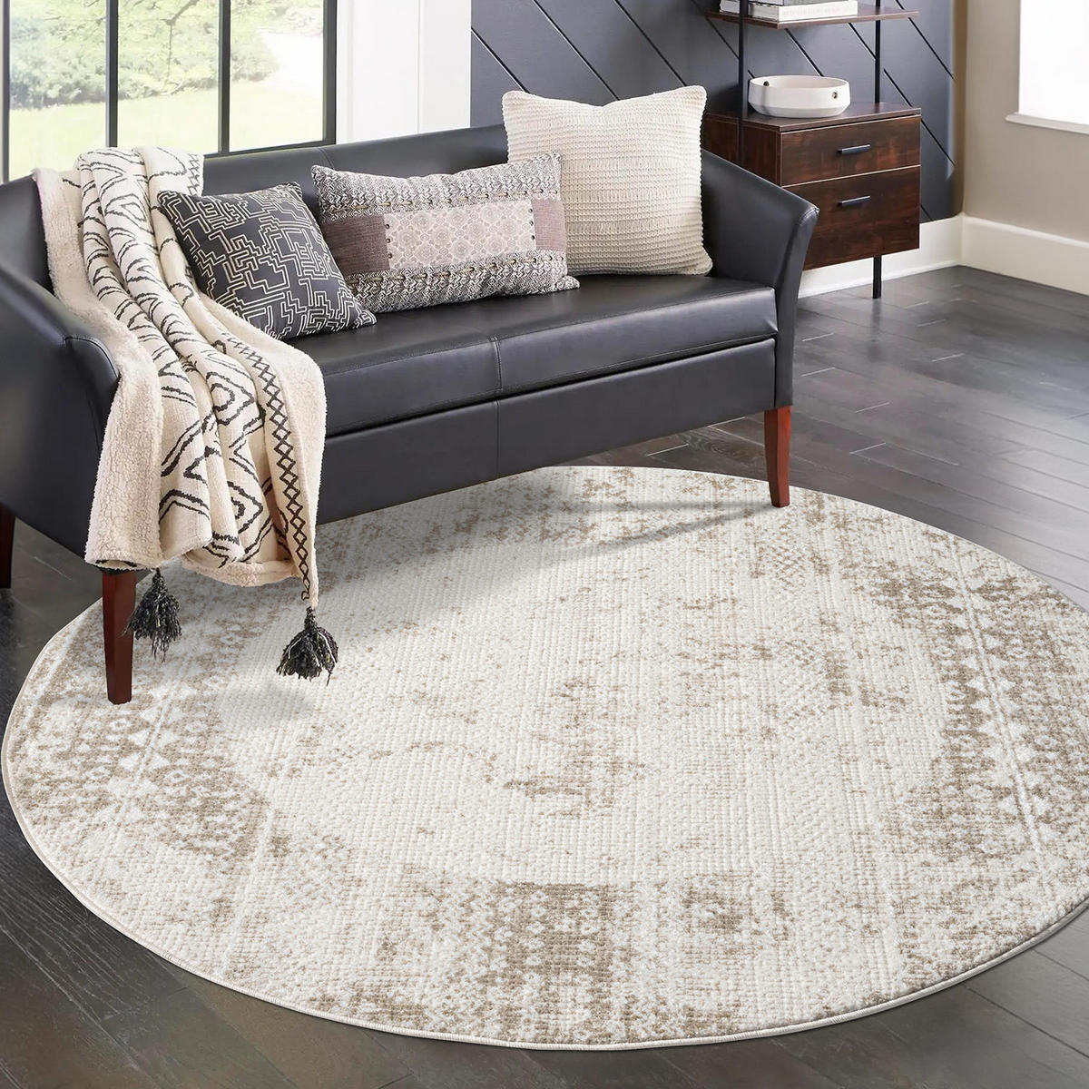 KURZFLOR-TEPPICH Antik 232 Creme 200 cm Rund - Creme, Textil (200/200cm) - carpet city