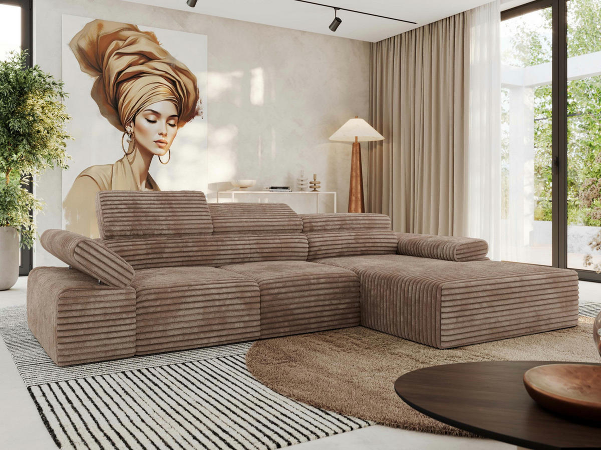 ECKSOFA RILASSO L Braun Cord - rechts - Schwarz/Braun, Kunststoff/Textil (174/296cm) - MKS