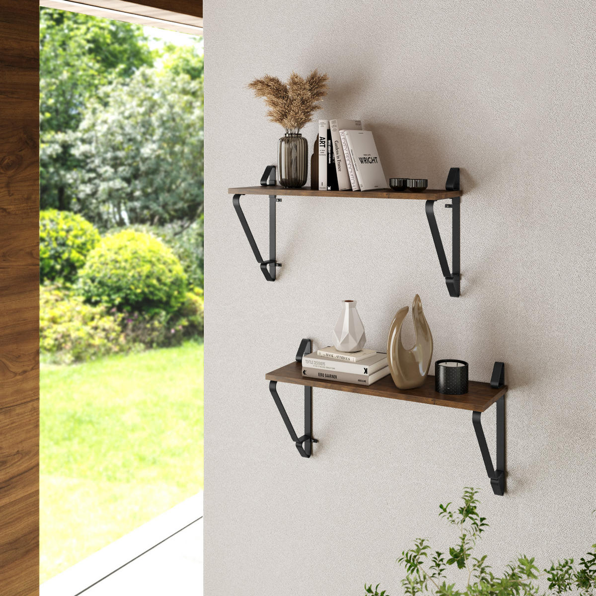 WANDREGAL 2er Set Irvine,60 x 20 x 33,5 cm,Industrial Holz dunkel, rustikal - Rostfarben, Holzwerkstoff (20/33.5/60cm) - tectake