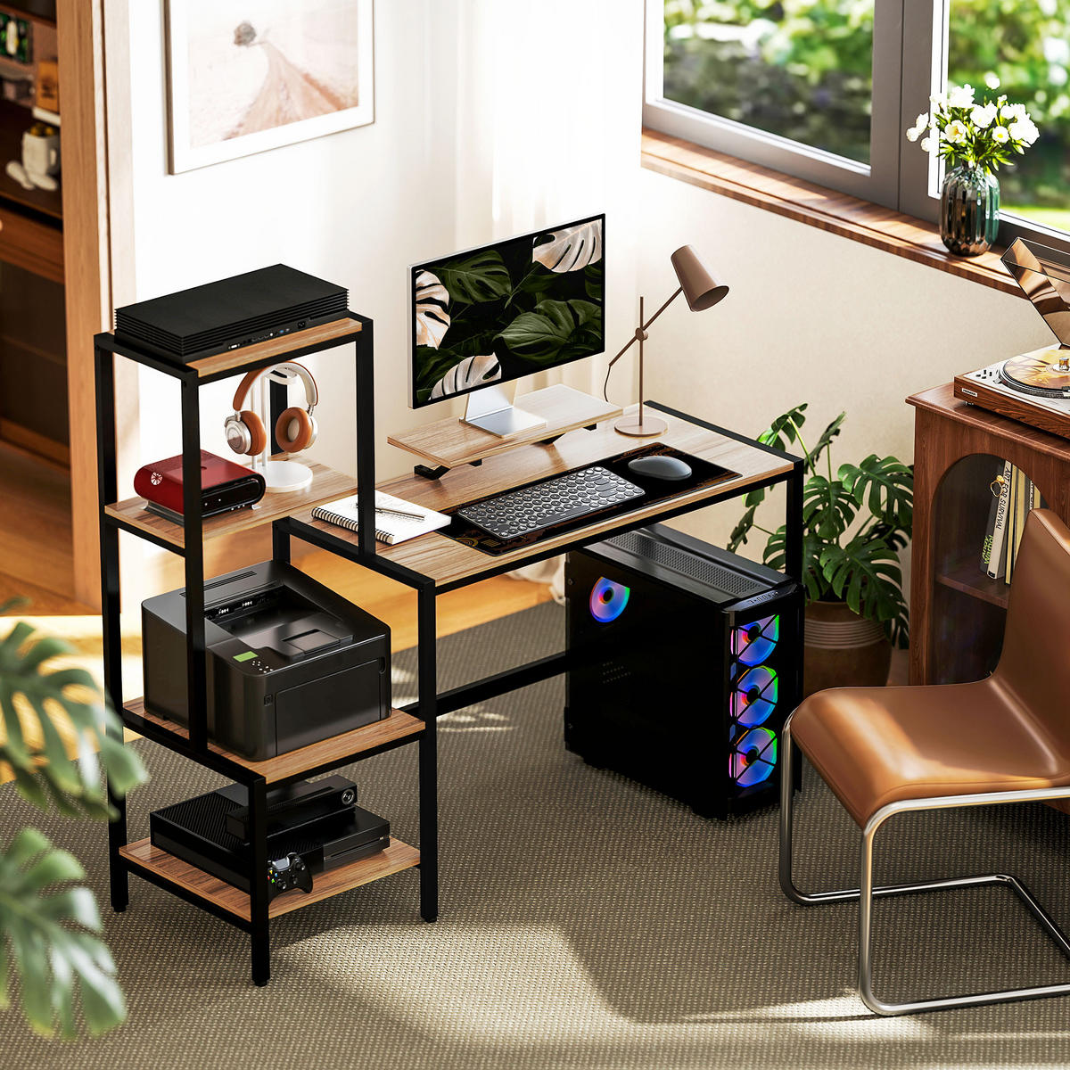 SCHREIBTISCH Computertisch mit Monitorständer, CPU-Ständer, 150 x 48 x 125 cm, Braun - Braun, Holzwerkstoff (150/48/125cm) - HOMCOM