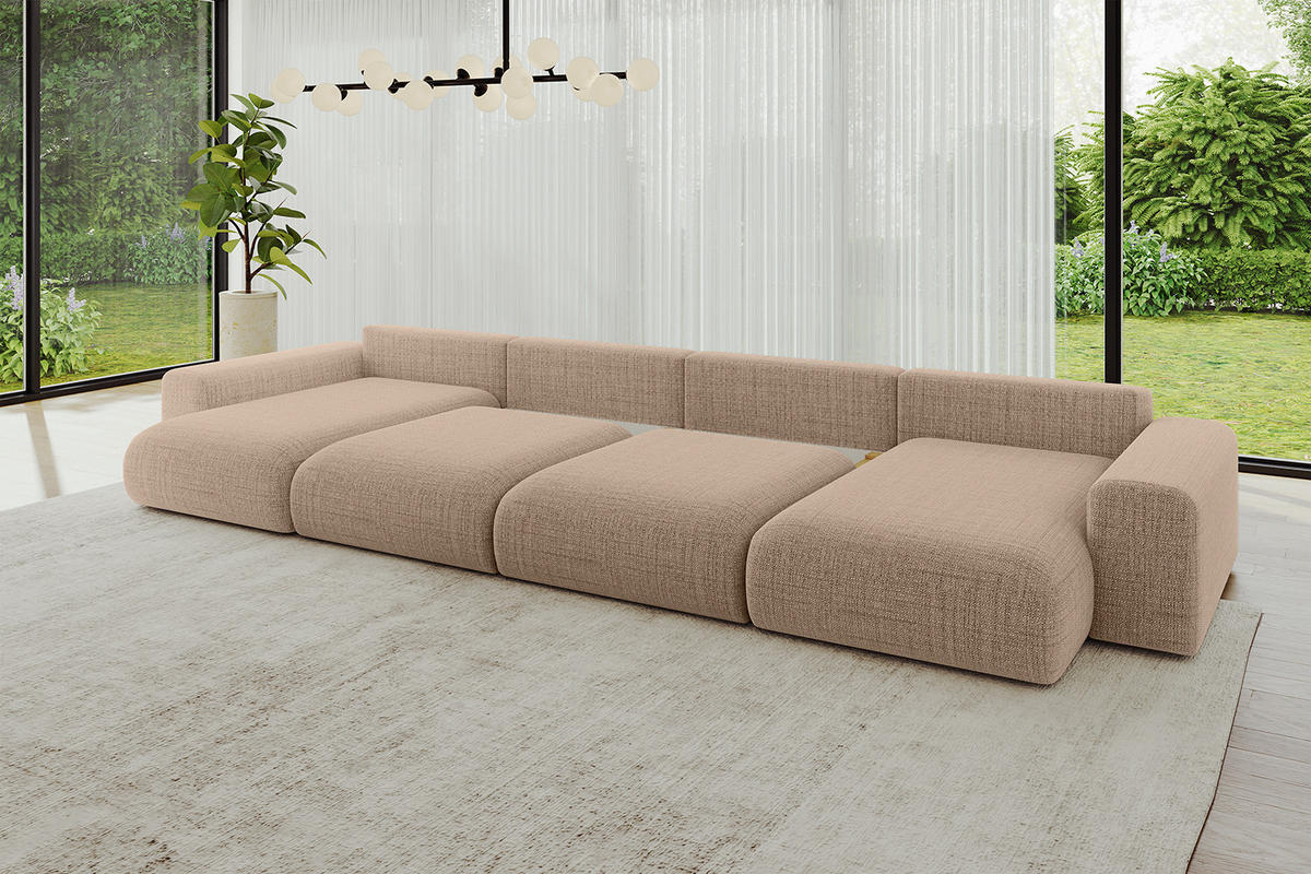WOHNLANDSCHAFT mit Schlaffunktion ESKAR-U2-464x176x72cm Dunkelbeige - Sahara, Holzwerkstoff/Kunststoff (176/72/464cm) - ALTDECOR