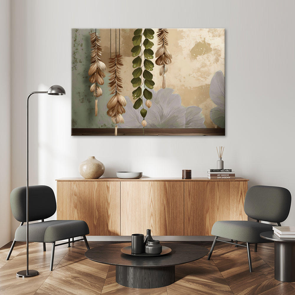 LEINWANDBILD Hängende Vintage-Blätter 90x60cm - Grün, Textil (90/60cm) - Feeby