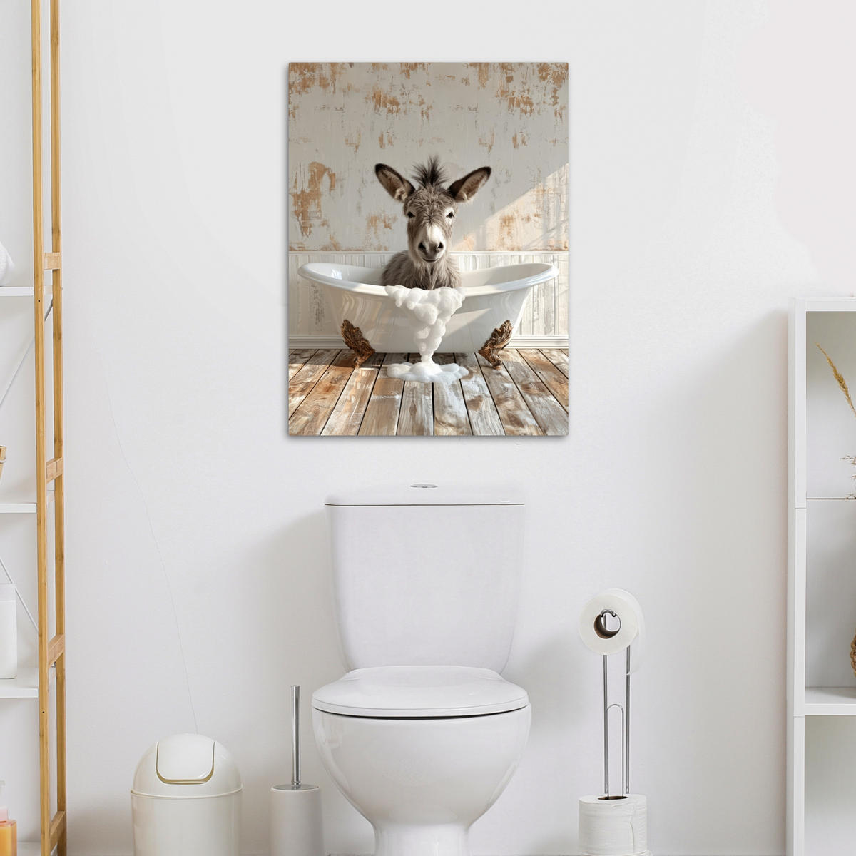 LEINWANDBILD Esel - Tiere - Badewanne - Schaumstoff 50x70 cm - Weiß, Textil (50/70cm) - MuchoWow
