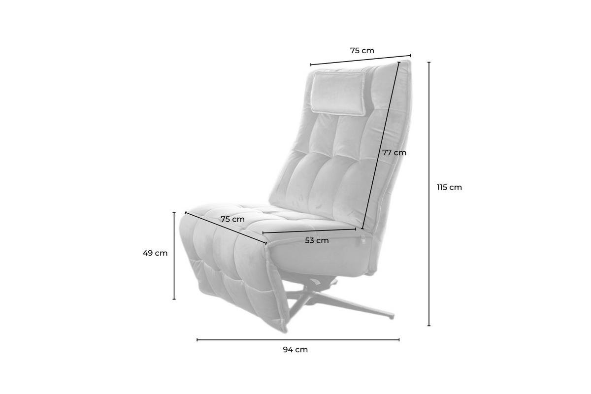 RELAXSESSEL MIKO Hellgrau Velvet - Hellgrau/Schwarz, Textil/Metall (75/115/94cm) - KAWOLA