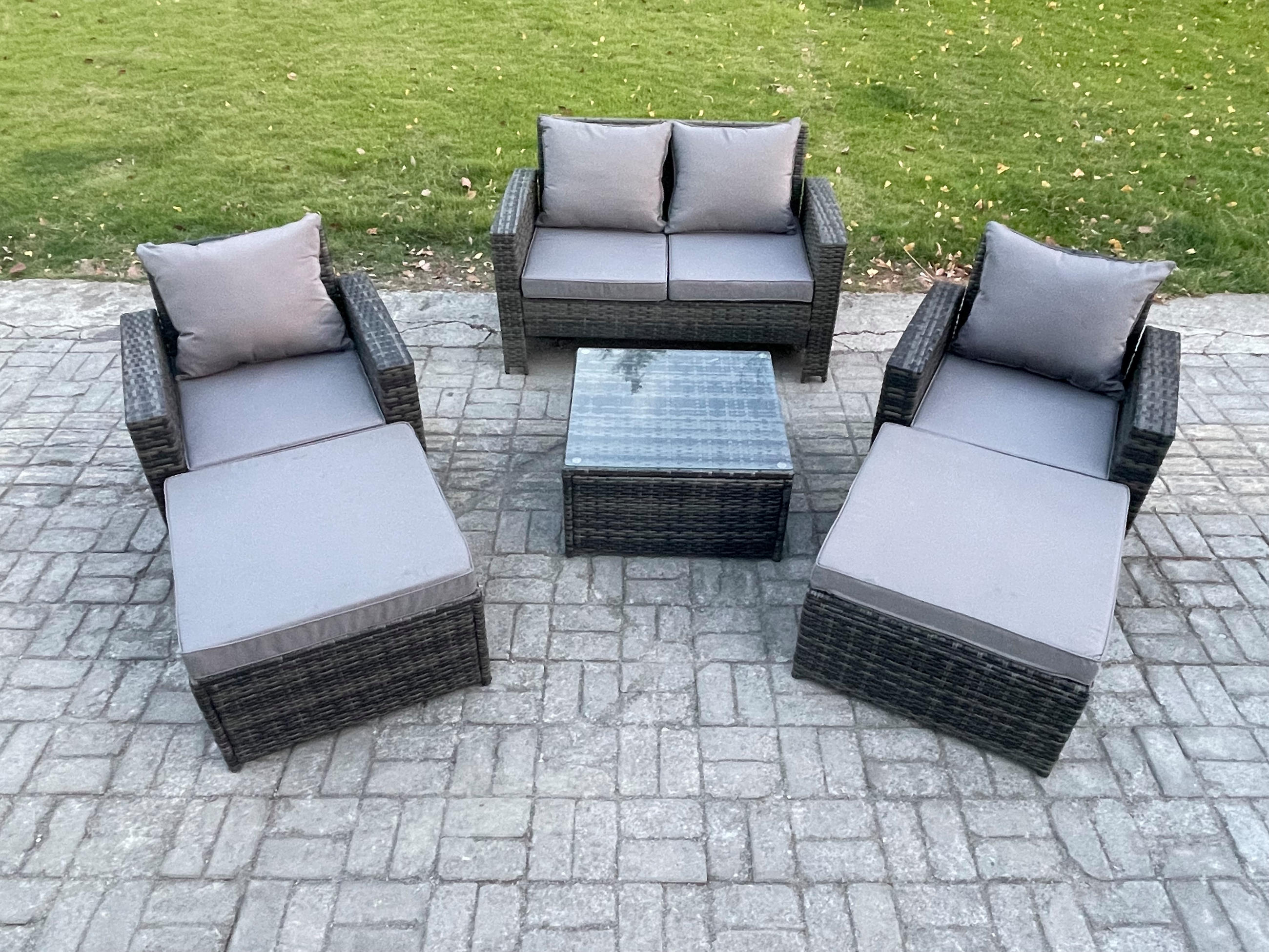 GARTENMÖBEL-SET mit Kissen Polyrattan Dunkelgrau 6-Sitzer - Dunkelgrau, Metall - Fimous
