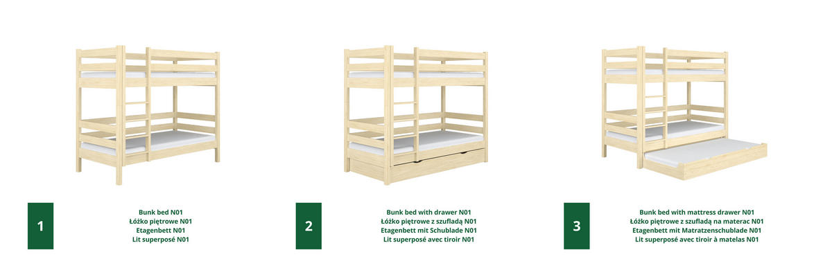 ETAGENBETT N01 mit Matratzenschublade Klare Kiefer 80/200 - Hellbraun/Braun, Naturmaterialien/Holz (80/200cm) - N-Wood