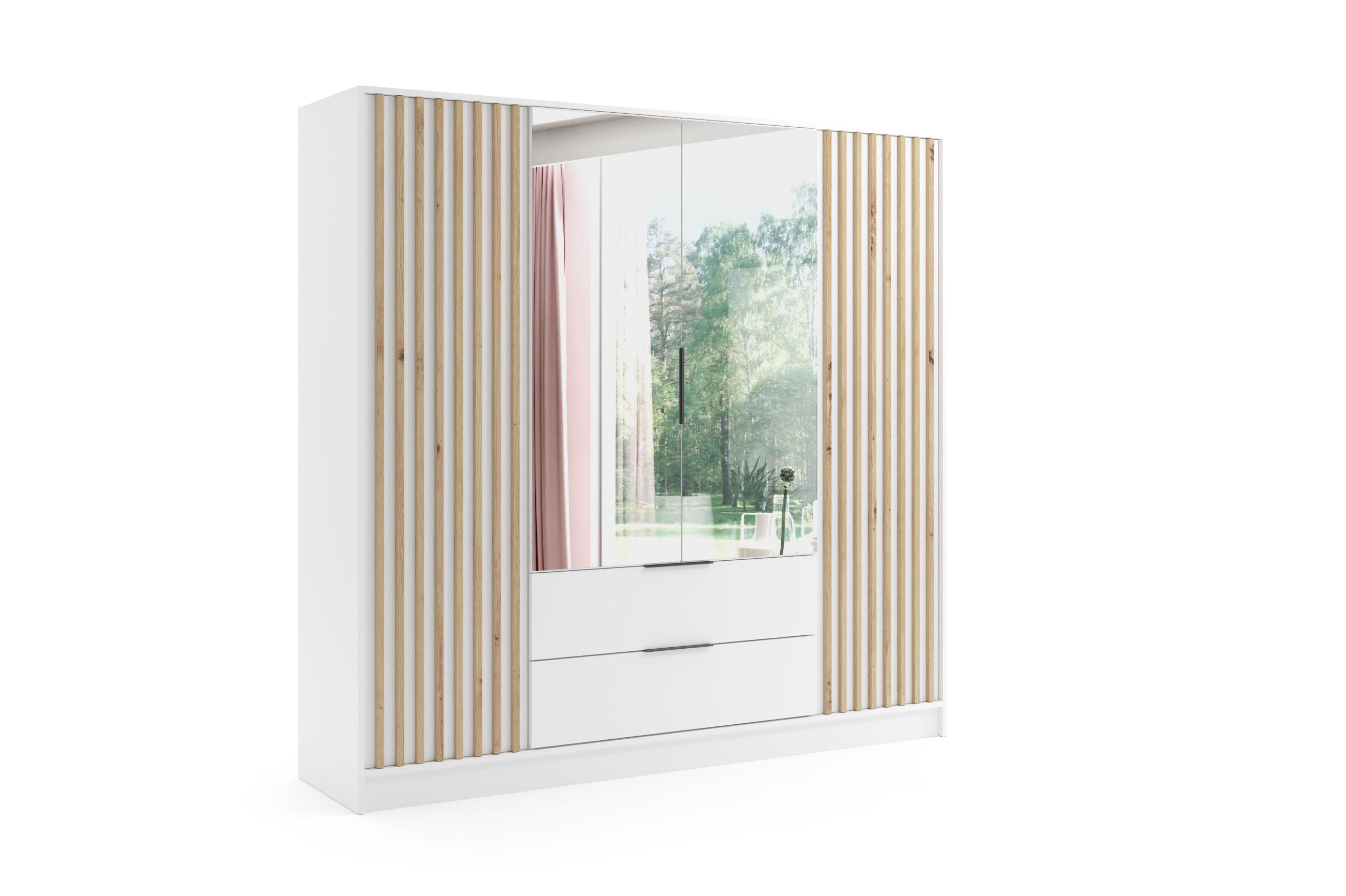 KLEIDERSCHRANK NERA - 200 cm - Weiß|Eiche Artisan - Weiß/Eiche Artisan, Holzwerkstoff (200/200/51cm) - ALTDECOR