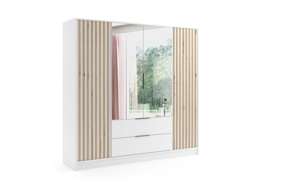 KLEIDERSCHRANK NERA - 200 cm - Weiß|Eiche Artisan - Weiß/Eiche Artisan, Holzwerkstoff (200/200/51cm) - ALTDECOR