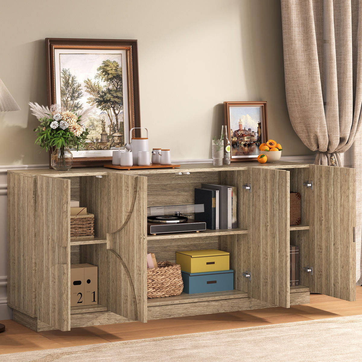 SIDEBOARD Holzoptik Regale Stauraum modern - Naturfarben, Holzwerkstoff (40/80/160cm) - FLIEKS
